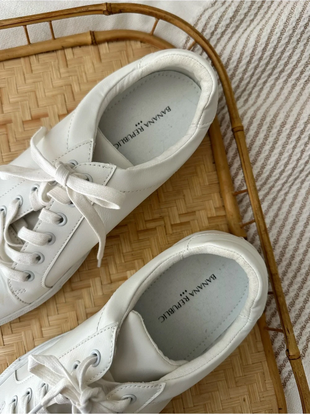 Banana Republic White Leather Lace-Up Sneakers